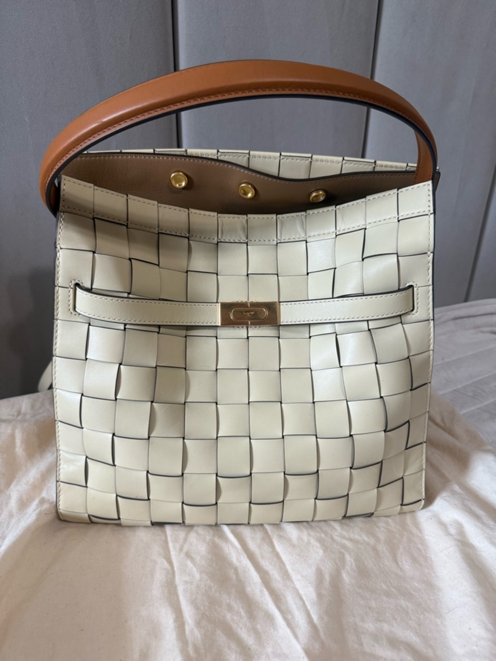 Tory Burch Buttermilk Woven Lee Radziwill double Bag